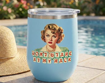 Retro Mahjong Weinbecher 12 Unzen Spieler Geschenk Lustiger Mah Jongg ""Don't Stare at My Rack"" Blonde Edelstahltasse mit Deckel