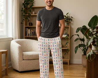 Mahjong Men's Pajama Pants with Tile Pattern Mah Jongg Player Gift Game Night Lounge Pants