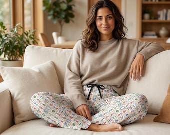 Majong Women's Pajama Pants Mah Jongg Tiles Design Sleepwear Game Night Lounge Pants Comfy PJs Relaxing Nightwear Birthday Gift Present