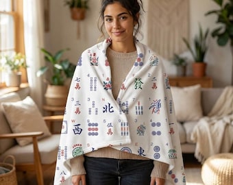 Mahjongfilt med kakeldesign, presentidé för spelälskare, födelsedagspresent, inflyttningspresent, mysig pläd, speldagsdekoration
