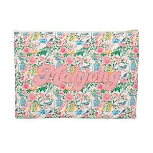 Elegante Mahjong Sparrows chinoiserie groot accessoirezakje, verjaardagscadeau speler, cadeau Mahjong game lover, tegels Money League kaarttas
