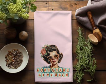 Mahjong Tea Towel Gift for Mah Jongg Enthusiast Funny 'Don't Stare at My Rack' Kitchen Decorative Dish Hand Towel Hostess Housewarming Gift