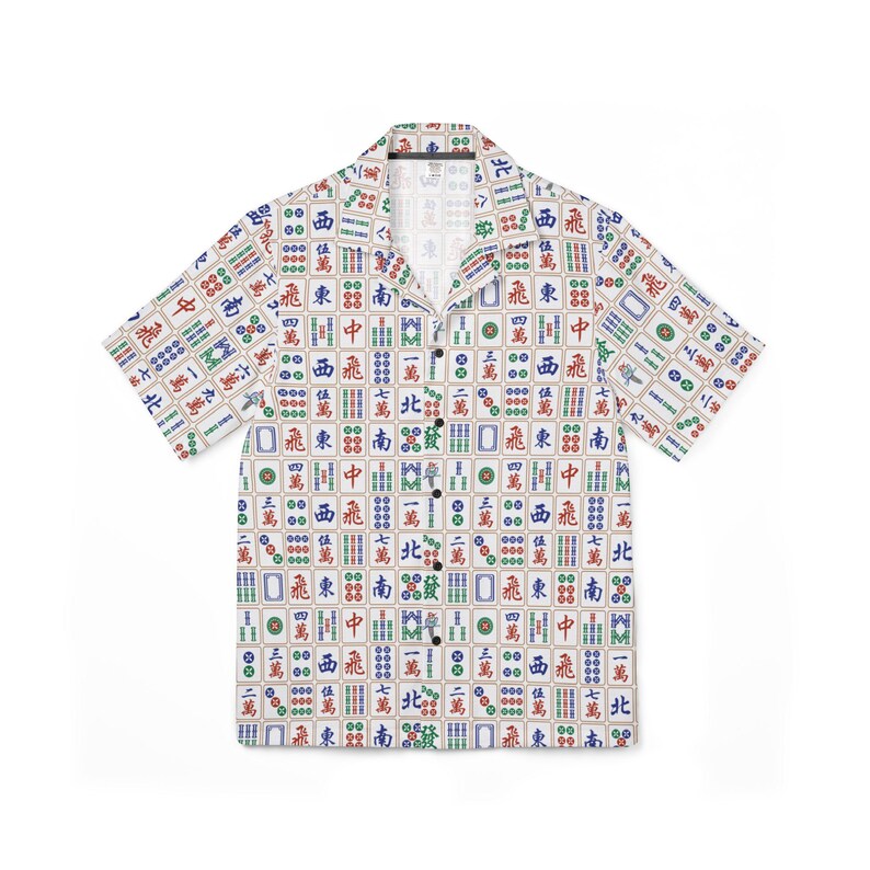Men’s Mahjong Hawaiian Shirt – Lightweight Shirt with Mahjong Tiles Print Summer Beach Shirt Mah Jongg Gift for Him Game Day Shirt image 7