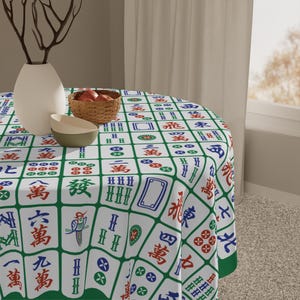 Mahjong Tiles Green Tablecloth Durable Polyester, Mahjong Game Night Décor, Gift for Mahjong Lovers & Enthusiasts