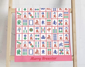 Customized Mahjong Pink Hand Towel Christmas Birthday Gift Idea Mah Jongg Game Lover Present Game Day Hostess Gift Housewarming Gift