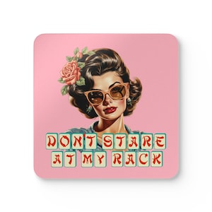 Mahjong Corkwood Coaster Set 4pc Player Gift Sarcastic Vintage Brunette 'Don't Stare at my Rack' Mah Jongg Party and Game Day Decor image 15