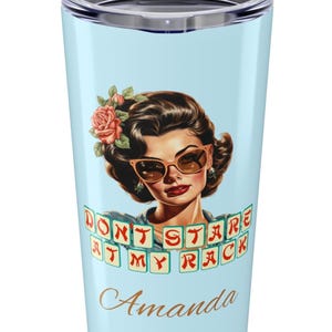 Mahjong Tumbler 20oz Sarcastic Mah Jongg Travelling Cup Funny &#39;Don&#39;t Stare at My Rack&#39; Blue Game Enthusiast Gift Present for Game Hostess
