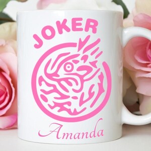 Mahjong Pink Joker Ceramic Coffee Tea Mug 11oz, Personalized Mahj Cup, Unique Game Lover Friend Gift, Player Birthday Present
