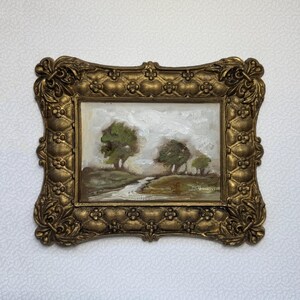 Original oil painting, Art, landscape in a frame, small original oil scenery, vintage frame,  oil painting, gift, road in the field,