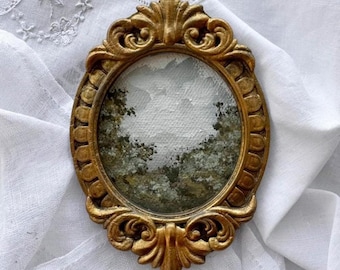 Miniature Landscape Oil Painting, Vintage Handmade Frame
