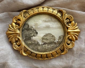 Miniature Landscape Oil Painting, Handmade Vintage Frame, Nature Art