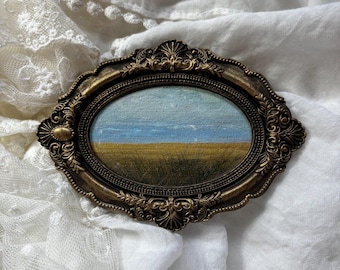 Original Oil Painting, Country Landscape, Vintage Oval Frame