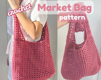 Crochet Beach Bag Pattern – DIY Market Tote, Beginner-Friendly Crochet, Crochet Pattern, Easy DIY Gift Idea, Farmers Market Bag