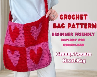 Molde para Bolsa de Crochê - Modelo Quadrado de Coração da Vovó (Download em PDF)