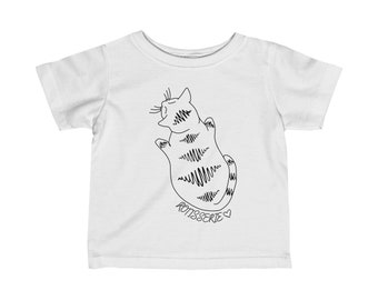 T-shirt blanc en jersey fin pour bébé - Design minimaliste - Chat mignon - Cadeau pour la fête des Mères - Nouvelle maman
