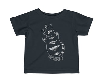 T-shirt noir en jersey fin pour bébé - Design minimaliste - Chat mignon - Cadeau pour la fête des Mères - Nouvelle maman