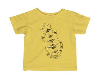 T-shirt jaune en jersey fin pour bébé - Design minimaliste - Chat mignon - Cadeau pour la fête des Mères - Nouvelle maman