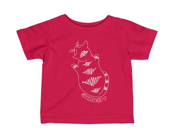 T-shirt rouge en jersey fin pour bébé - Design minimaliste - Chat mignon - Cadeau pour la fête des Mères - Nouvelle maman