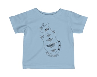 T-shirt bleu clair pour bébé en jersey fin - Design minimaliste - Chat mignon - Cadeau pour la fête des Mères - Nouvelle maman