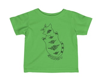 T-shirt vert en jersey fin pour bébé - Design minimaliste - Chat mignon - Cadeau pour la fête des Mères - Nouvelle maman