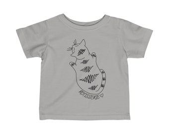 T-shirt gris en jersey fin pour bébé - Design minimaliste - Chat mignon - Cadeau pour la fête des Mères - Nouvelle maman