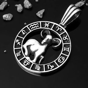 925 Sterling Silver Aries Zodiac Sign Pendant (Unisex)