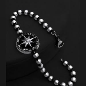 925 Sterling Silver Compass Men&#39;s Bracelet