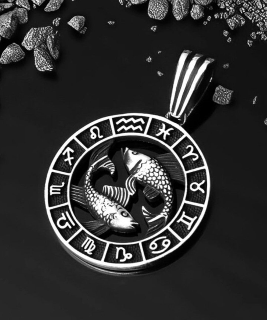 925 Sterling Silver Pisces Zodiac Sign Pendant - Etsy