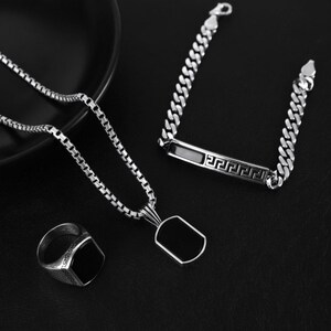 925 Sterling Silver Onyx Stone Men&#39;s Set