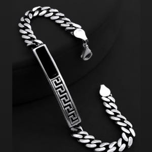 925 Sterling Silver Onix Stone Gurmet Men&#39;s Bracelet