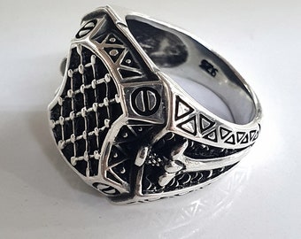 Anello Chevalier Uomo Scudo Ovale Con Ancora In ARGENTO 925 Galvanica - Foto 2