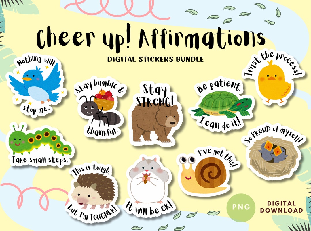 Cheer up Cute Animals PNG Printable Stickers, Digital Stickers, Cricut ...