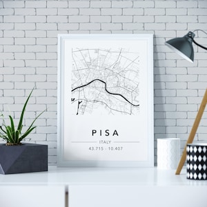 Pisa Map | Map of Pisa | Italian City Map | Tuscany | City of Pisa | Black & White | Tuscan Map | Minimal Map | Pisa Poster