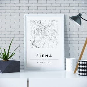 Siena Minimal Map | Map of Siena | Tuscany City | Italian City Map | City of Siena | Black & White | Minimal Map | Tuscan City