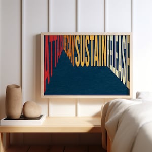 Puede incluir: Una impresión enmarcada con las palabras "Attack Decay Sustain Release" en un degradado de rojo, naranja, amarillo y blanco sobre un fondo azul oscuro.