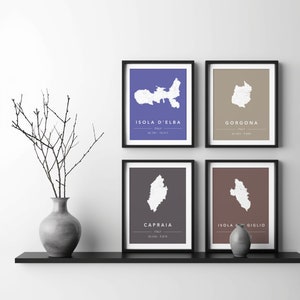 Set von druckbaren Toskanischen Inseln mit Pantone Hintergrund | Landkarte Isola d'Elba | Karte von Isola del Giglio | Toskana Karten | Mütze