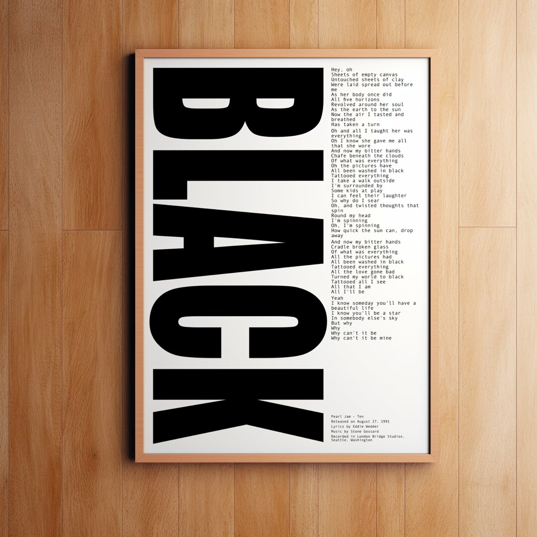 Pearl Jam Black Lyrics Poster Printable Poster Grunge Lyrics 90’s Music