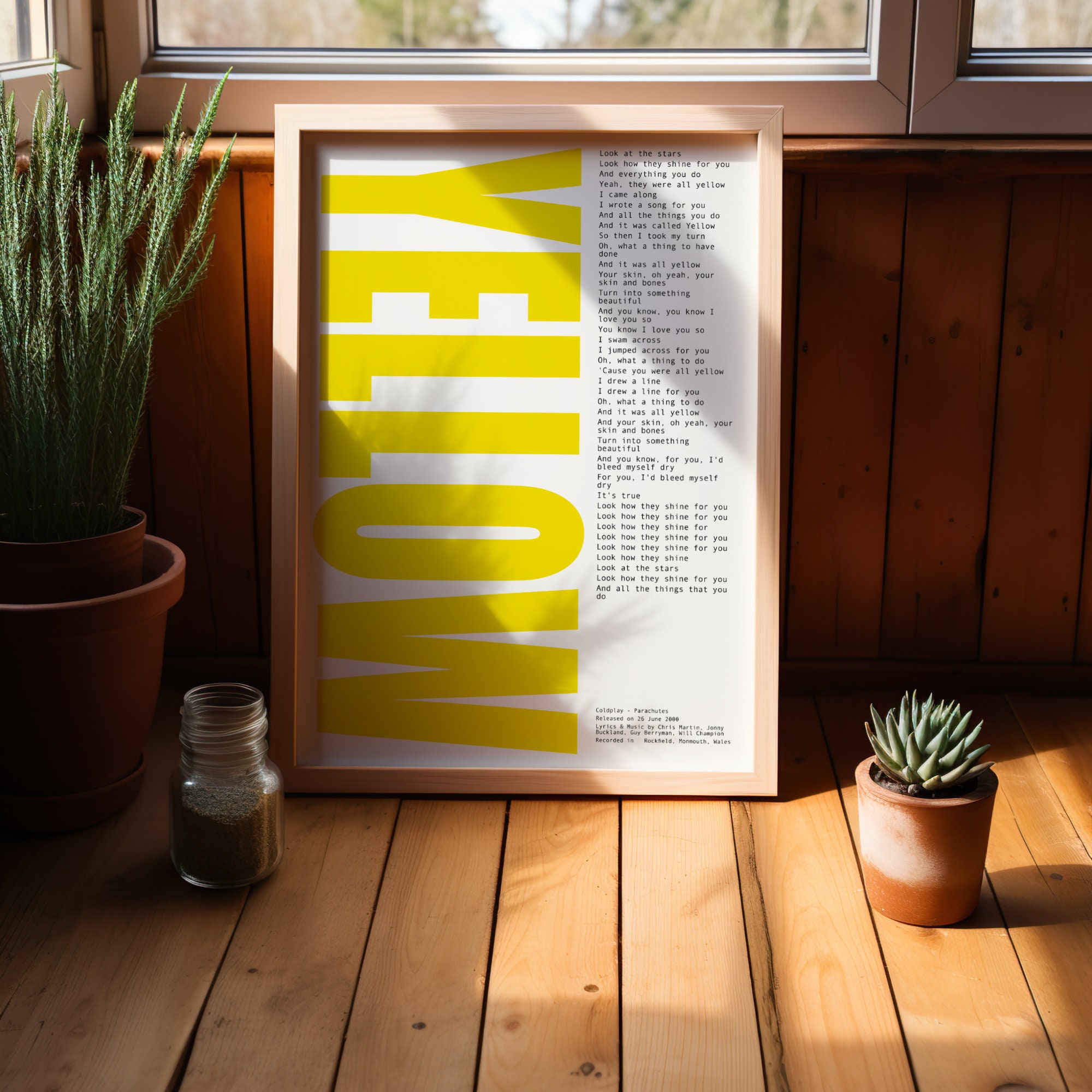 Coldplay yellow Lyrics Poster Rock Poster Music of Coldplay Printable