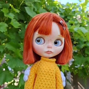 Sunny Freckles – Custom Handmade Blythe Art Doll with Red Hair, a Sweater, and Big Eyes