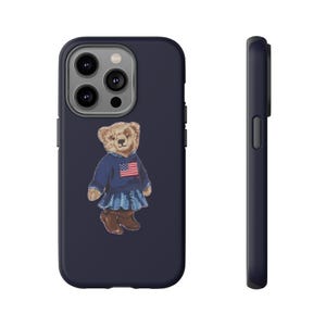 Patriotic Bear Phone Case, Cute Bear iPhone Cover, Tough Cases, Gifts for Kids, American Flag Design, Teddy Bear Phone Accessory
