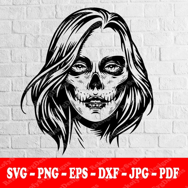 ZOMBIE WOMAN FACE, Svg, T-Shirt Design, Sticker, Mug Wrap, Vector, Tattoo, Silhouette, Digital Download, Svg-Png-Eps-Dxf-Jpg-Pdf