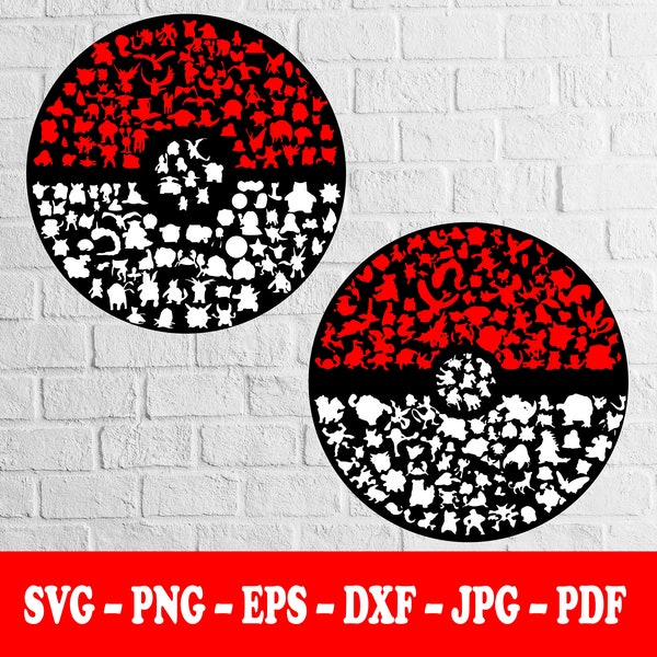 POKEMON POKEBALL, 2 Pack, Svg, T-Shirt Design, Sticker, Mug Wrap, Vector, Tattoo, Silhouette, Digital Download, Svg-Png-Eps-Dxf-Jpg-Pdf