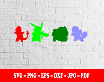 POKE FRIENDS Colorful SILHOUETTE, Svg - Png, T-Shirt Design, Sticker, Mug Wrap, Vector, Tattoo, Digital Download, Svg-Png-Eps-Dxf-Jpg-Pdf