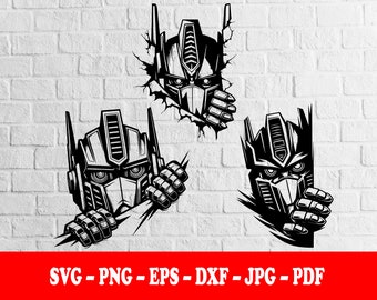 PEEKING OPTIMUS PRIME, 3 Pack, Svg, Vector, Cricut, Cutting File, T-Shirt, Sticker, Sublimation, Mug Wrap, Silhouette, Digital Download,