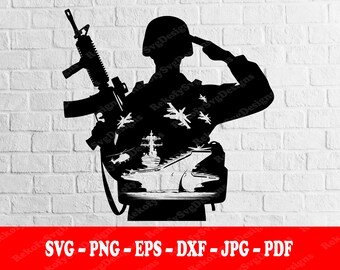 SOLDIER, Silhouette, Svg, T-Shirt Design, Sticker, Mug Wrap, Vector, Tattoo, Digital Download, Svg-Png-Eps-Dxf-Jpg-Pdf