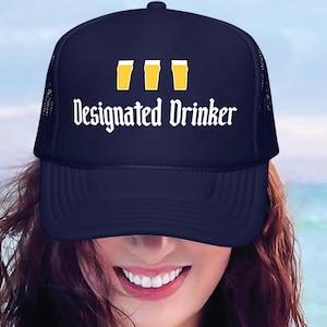 Designated Drinker Trucker Hat, Alcohol Humor Hat, Funny Oktoberfest Beer Snapback, Party Mesh Cap, Drinking Buddy Gift Hat for Him