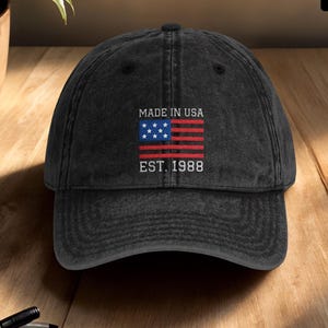 Custom Birthday Hat, Made in USA Hat, Personalized Patriotic Embroidered Cap, Vintage American Flag Dad Hat, Father&#39;s Day Gift Hat