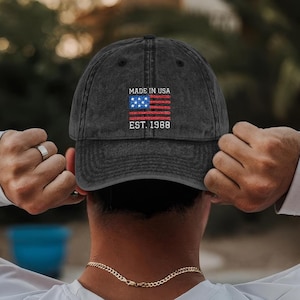 Custom Birthday Hat, Made in USA Hat, Personalized Patriotic Embroidered Cap, Vintage American Flag Dad Hat, Father&#39;s Day Gift Hat