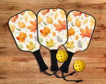 Fall Leaf Pickleball Paddle, Pickleball Balls and Pickleball Bag, Wooden Pickle Ball Rackets 2 Pack, Autumn Leaves Texture Pickleball Paddle