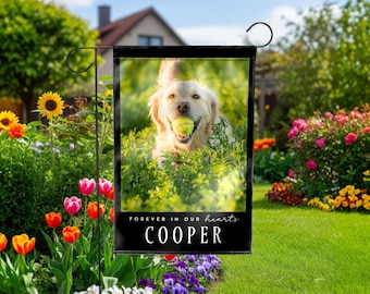Custom Pet Memorial Flag, Personalized Dog Photo Yard Sign, Forever In Our Hearts Banner, Pet Loss Sympathy Gift, Dog Grave Decor